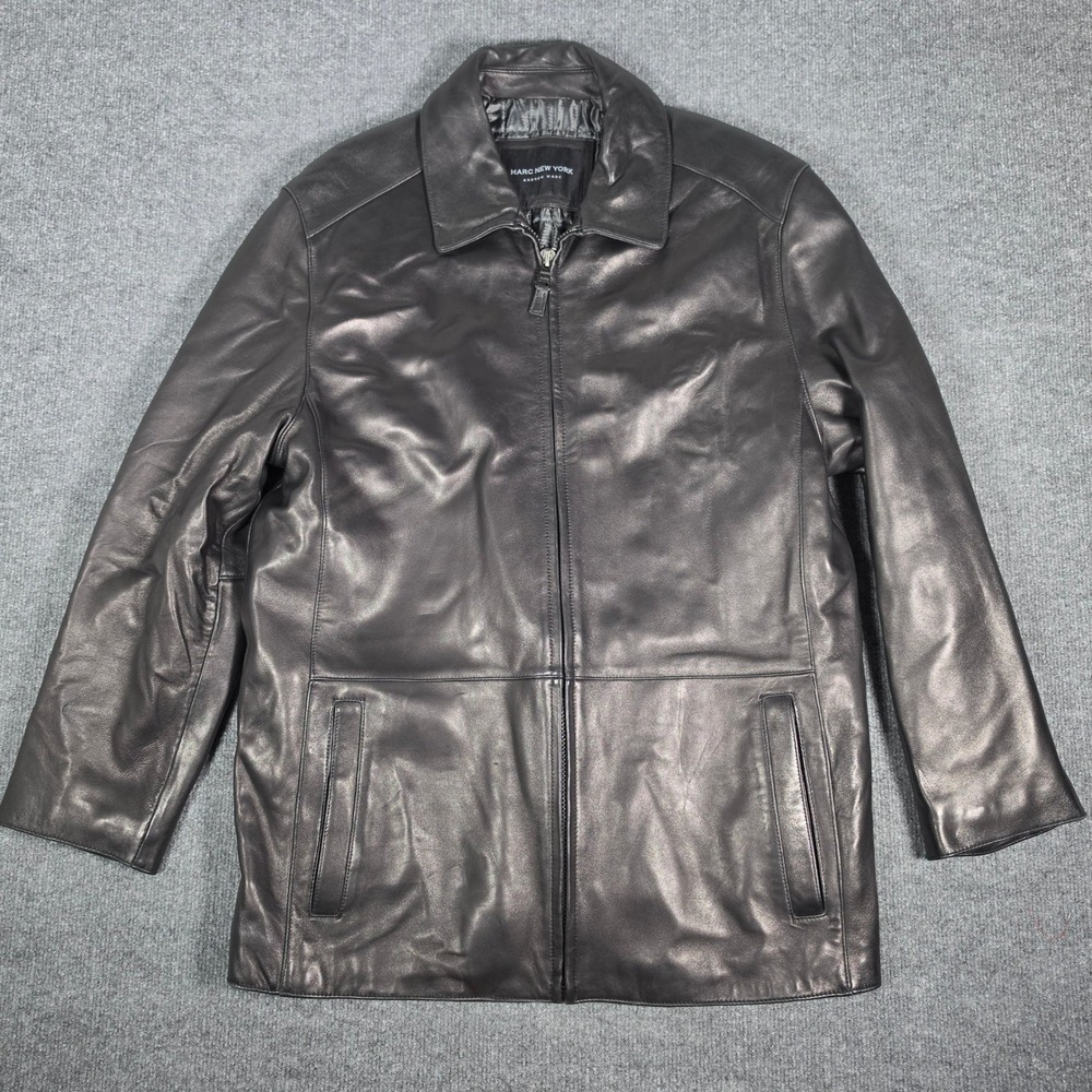 Marc New York Andrew Marc Mens Black Leather Full Zip Jacket Coat Large